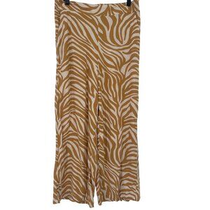 Rachel Zoe Zebra Print Linen Blend Wide-Leg Pants cropped size large